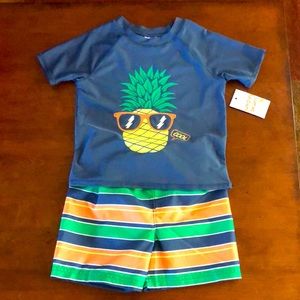 2 piece swim pineapple rash guard multi color stripped swim trunks